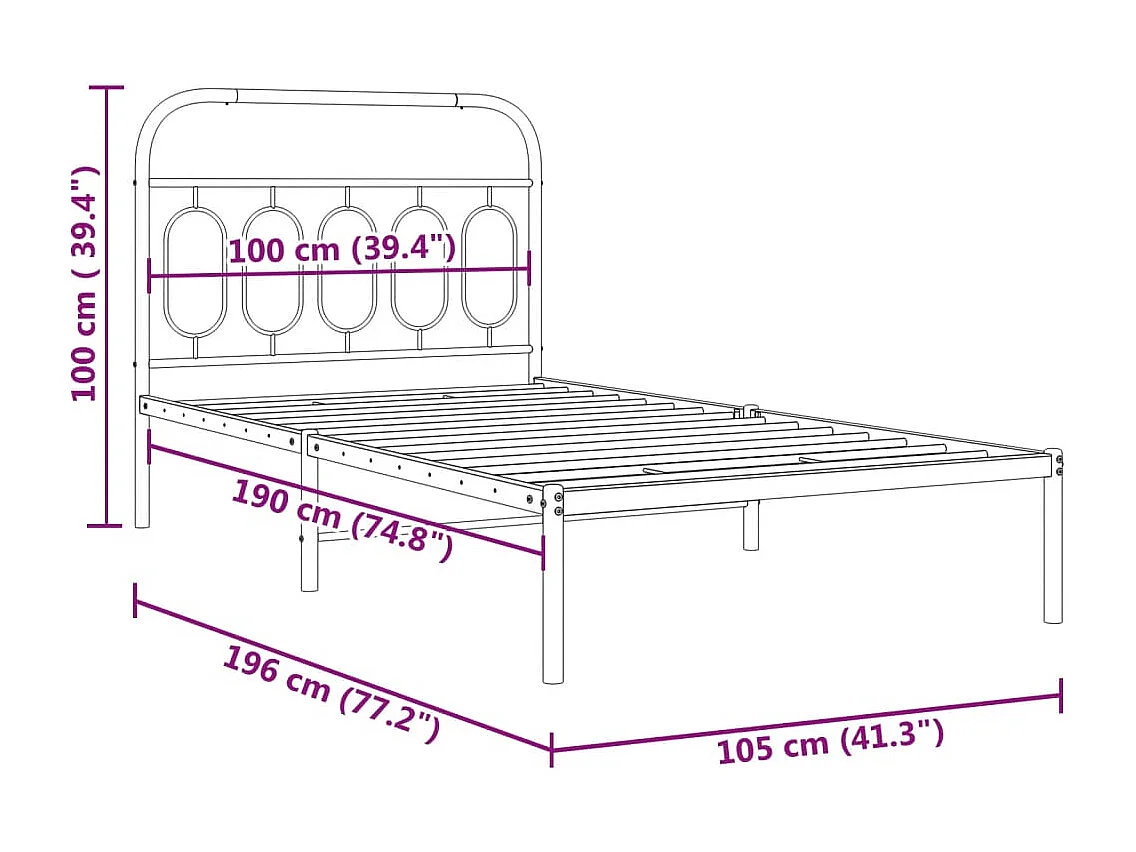 Cadre de lit métal sans matelas et tête de lit blanc 100x190 cm