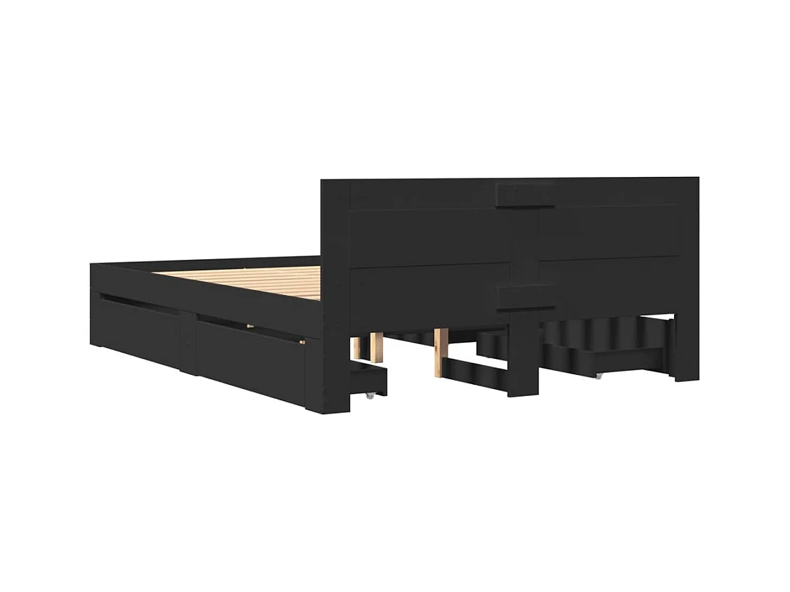 Cadre de lit avec tête de lit sans matelas noir 140x200 cm