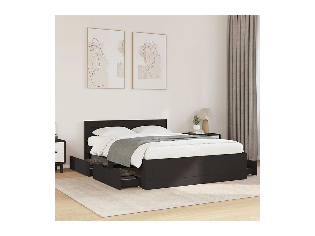 Cadre de lit avec tête de lit sans matelas noir 140x200 cm
