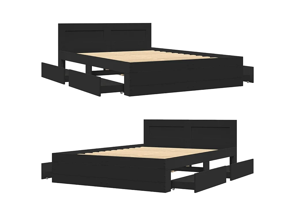 Cadre de lit avec tête de lit sans matelas noir 140x200 cm