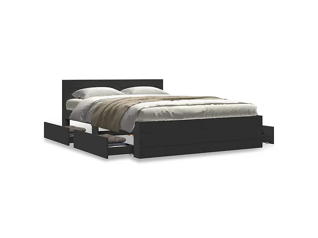 Cadre de lit avec tête de lit sans matelas noir 140x200 cm