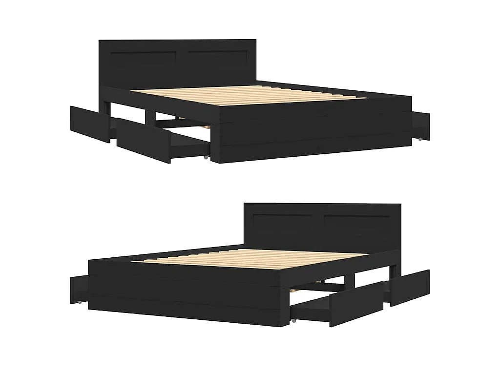 Cadre de lit avec tête de lit sans matelas noir 140x200 cm