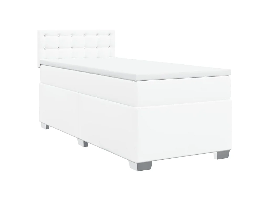 Cama box spring con colchón cuero sintético blanco 100x200 cm