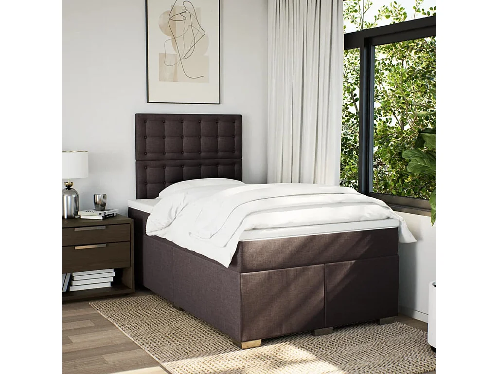 Sommier à lattes de lit et matelas marron foncé 120x190cm tissu