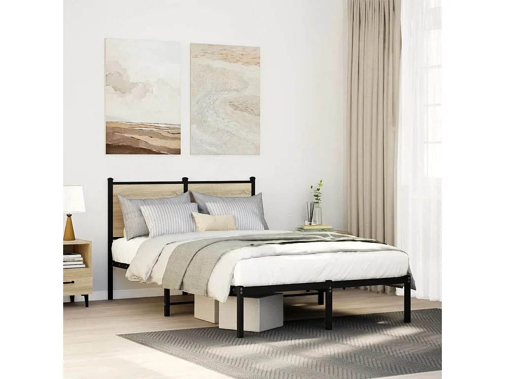 Estrutura de cama sem colchão 120x200 cm metal carvalho sonoma