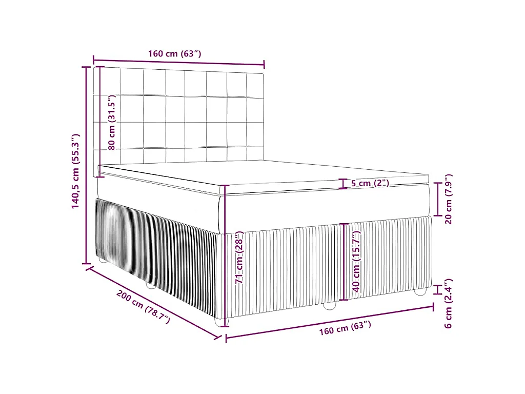 Boxspringbett mit Matratze Rosa 160x200 cm Samt