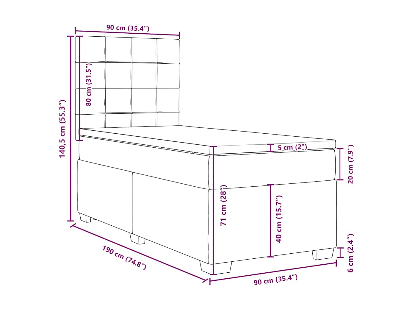 Boxspring met matras fluweel donkergroen 90x190 cm