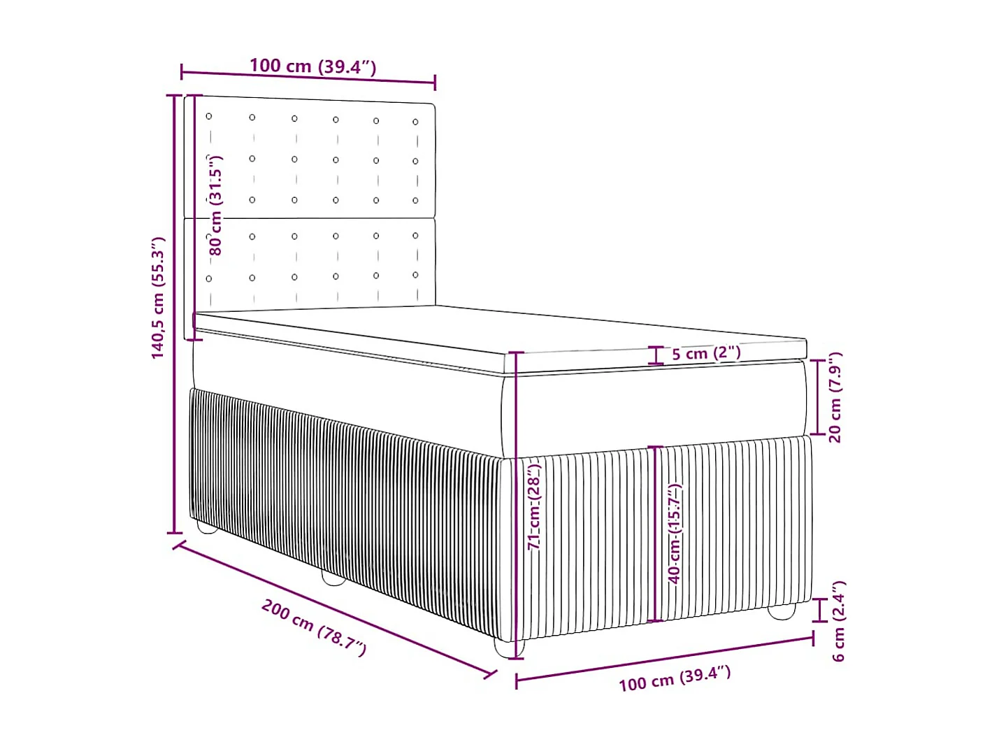 Boxspringbett mit Matratze Schwarz 100x200 cm Samt
