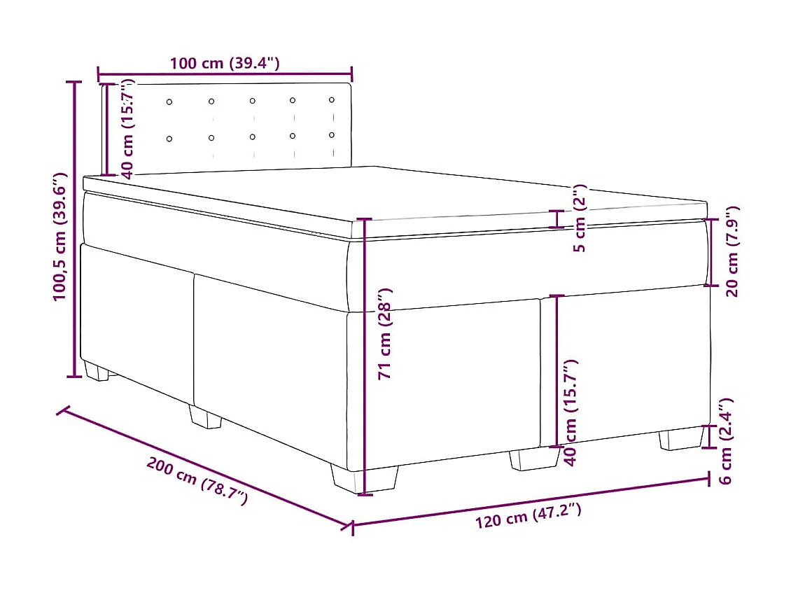 Cama box spring con colchón terciopelo verde oscuro 120x200 cm