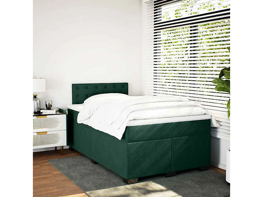 Cama box spring con colchón terciopelo verde oscuro 120x200 cm