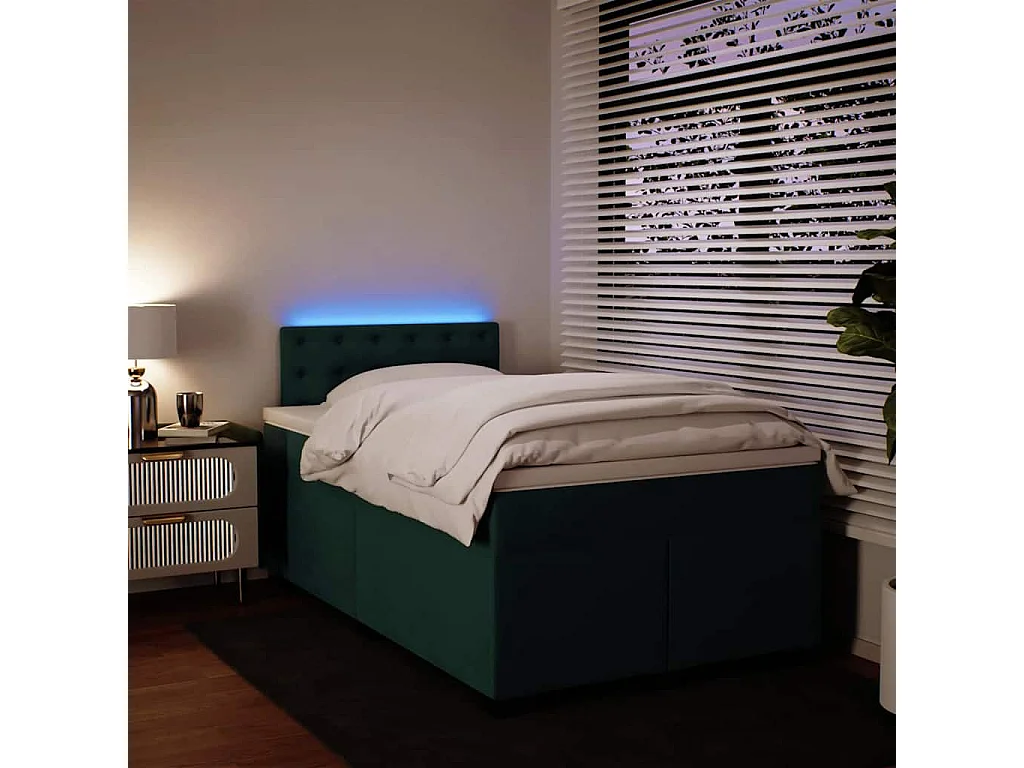 Cama box spring con colchón terciopelo verde oscuro 120x200 cm