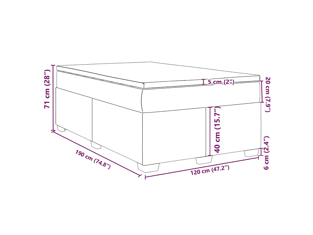Cama box spring con colchón terciopelo gris oscuro 120x190 cm