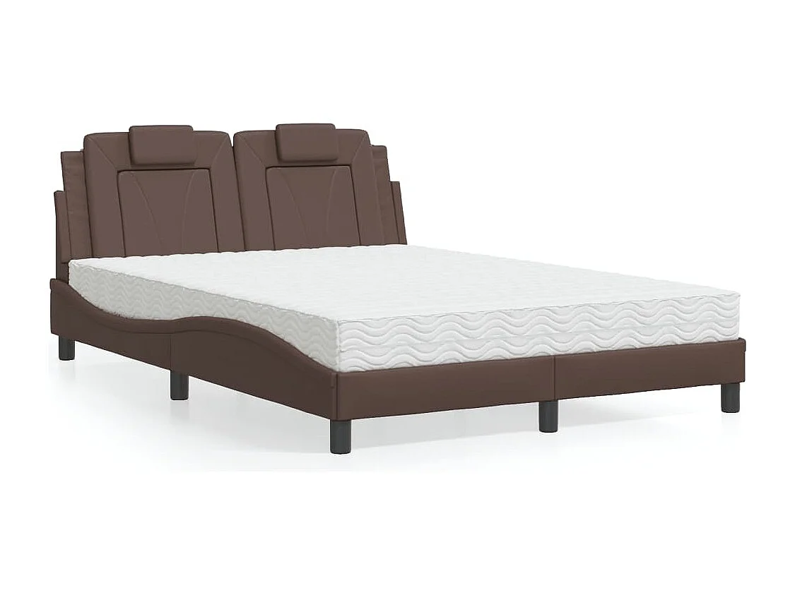 Bed "Viana" met matras kunstleer bruin 140x190 cm
