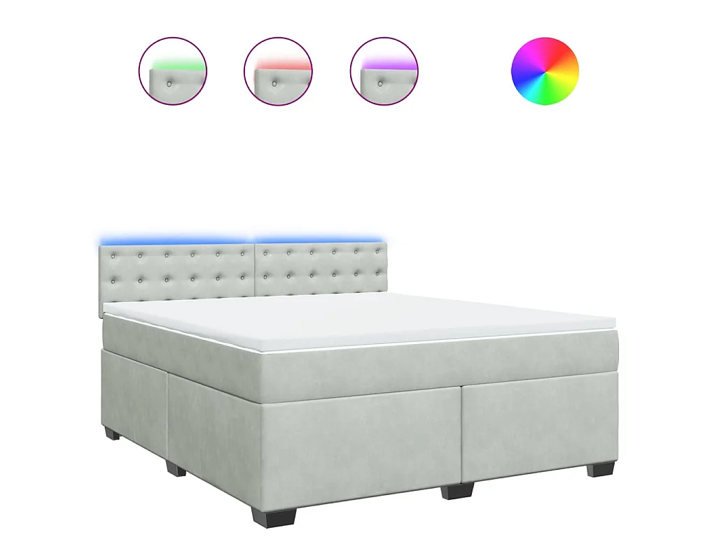 Cama box spring con colchón terciopelo gris claro 180x200 cm