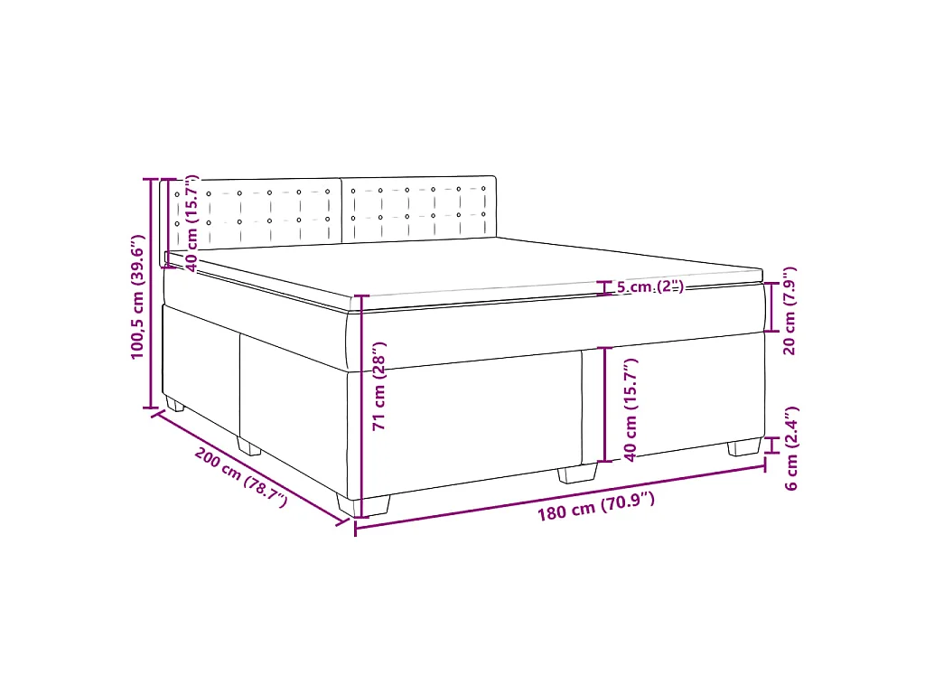 Cama box spring con colchón terciopelo gris claro 180x200 cm