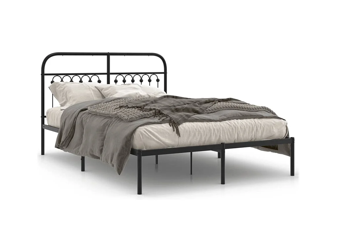 Cadre de lit métal sans matelas avec tête de lit noir 140x200cm