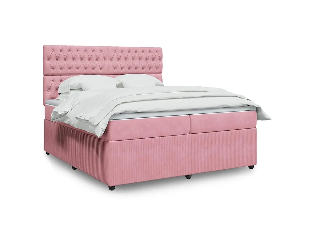 Boxspring met matras fluweel roze 200x200 cm