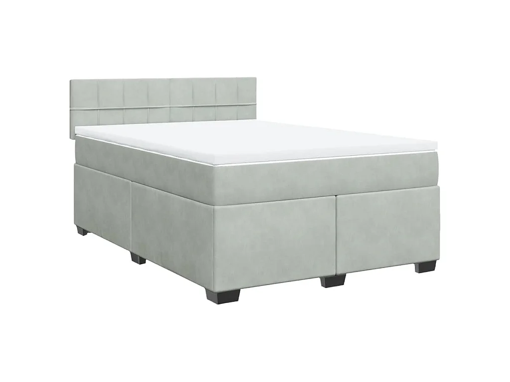 Cama box spring con colchón terciopelo gris claro 140x190 cm