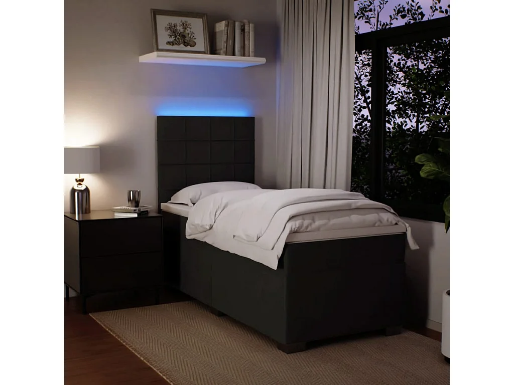 Sommier à lattes de lit avec matelas Noir 100x200 cm Velours