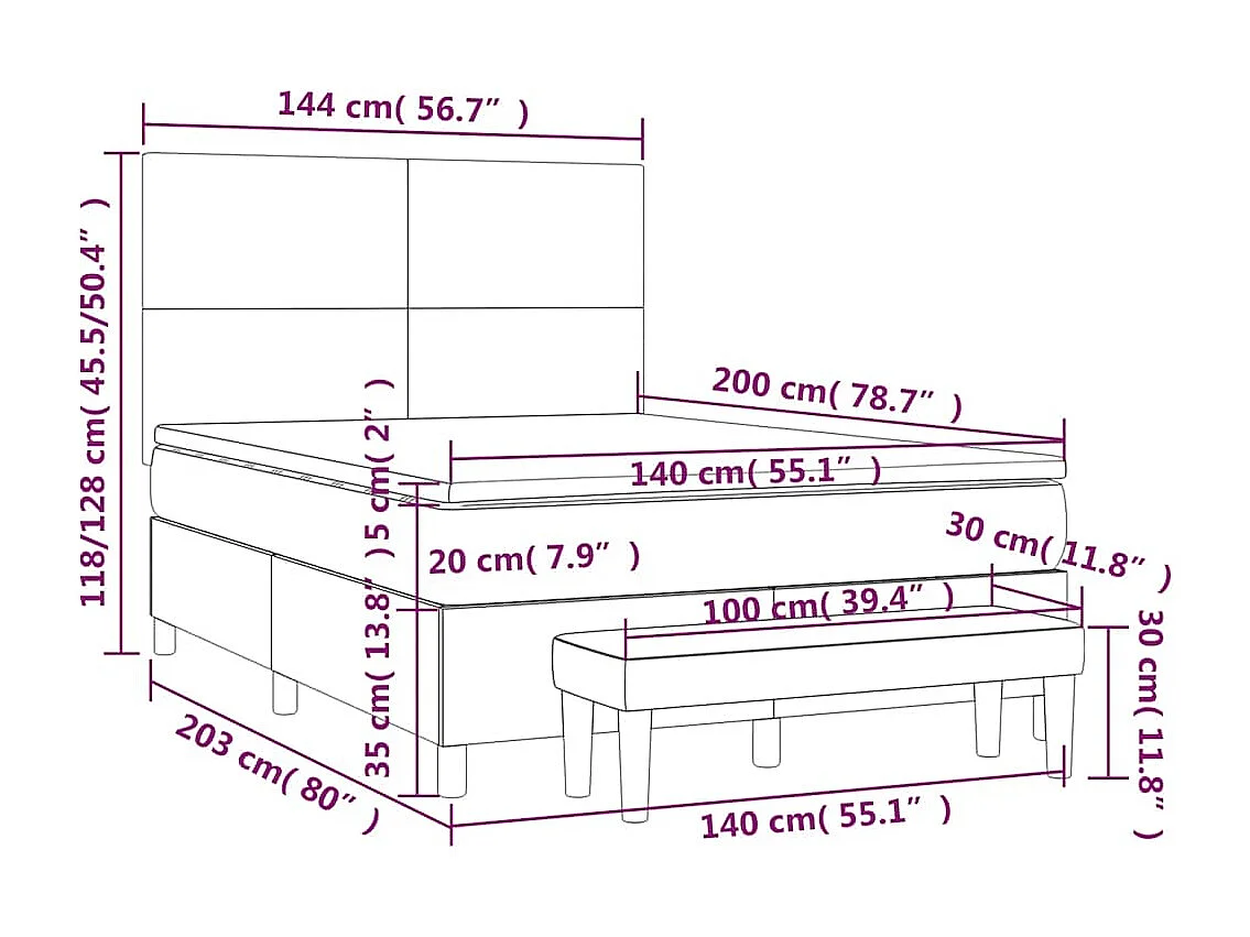 Sommier à lattes de lit et matelas Vert foncé 140x200cm Velours