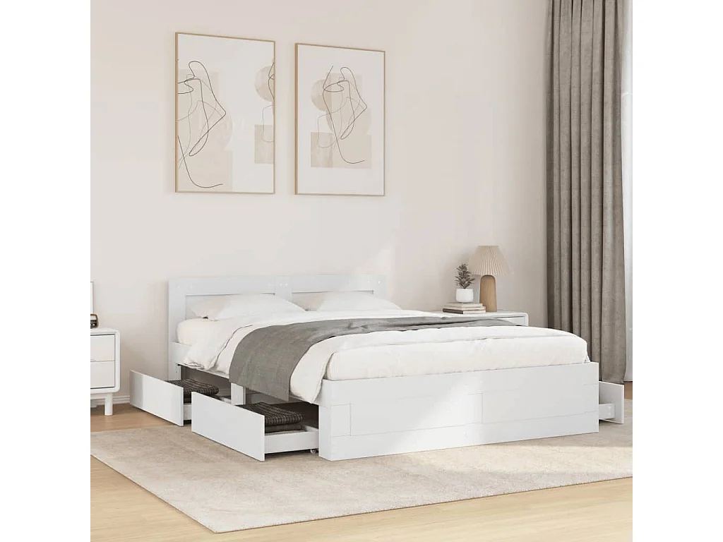 Cadre de lit avec tête de lit sans matelas blanc 140x190 cm