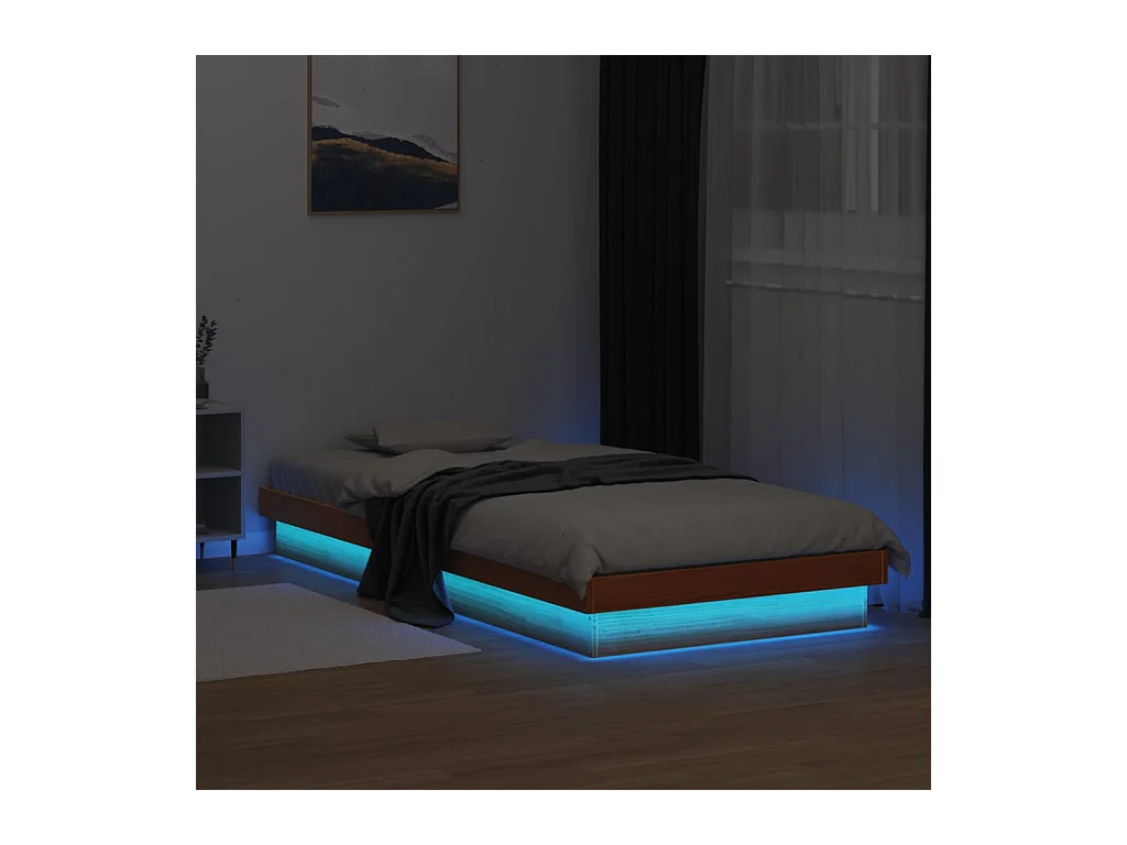 Cadre de lit à LED sans matelas 75x190 cm bois massif
