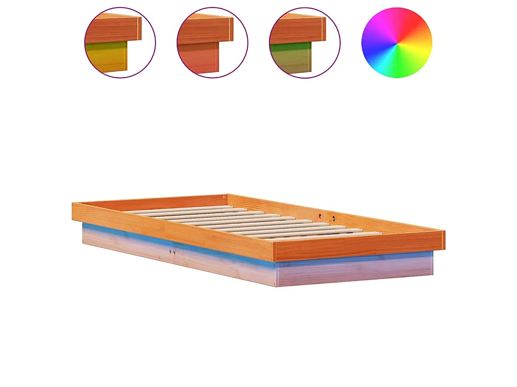 Cadre de lit à LED sans matelas 75x190 cm bois massif