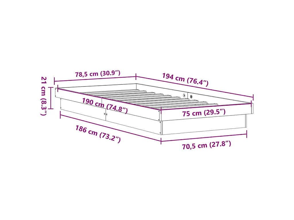 Cadre de lit à LED sans matelas 75x190 cm bois massif