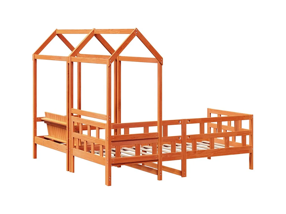 Tagesbett Set mit Dach Wachsbraun 90x200 cm Massivholz Kiefer