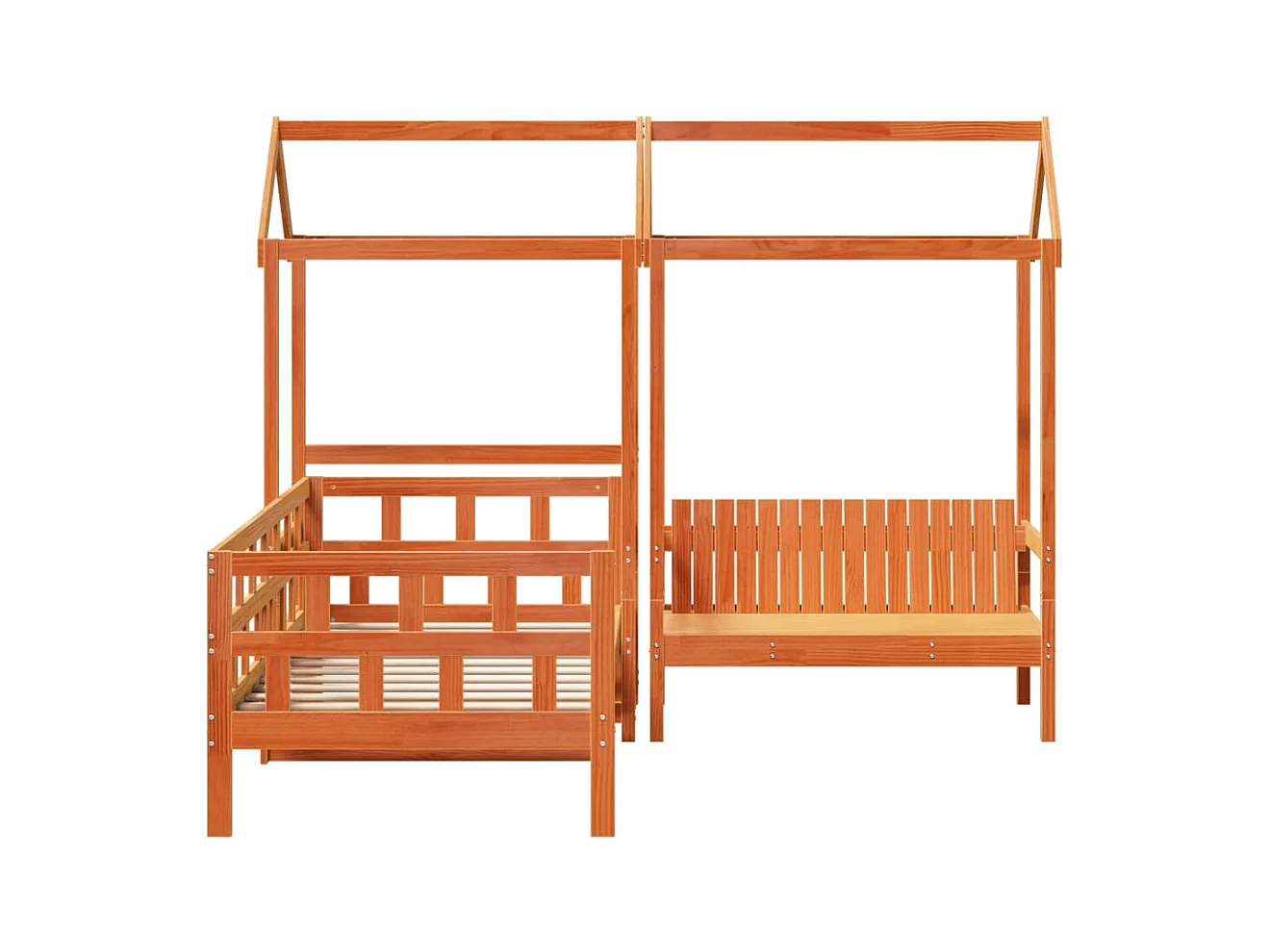 Tagesbett Set mit Dach Wachsbraun 90x200 cm Massivholz Kiefer