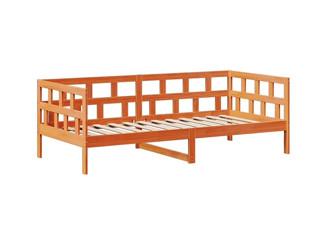 Tagesbett Set mit Dach Wachsbraun 90x200 cm Massivholz Kiefer