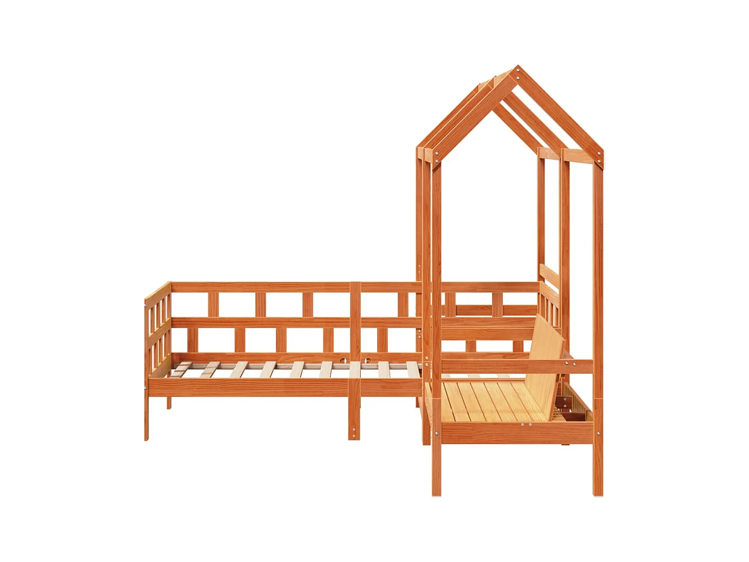 Tagesbett Set mit Dach Wachsbraun 90x200 cm Massivholz Kiefer