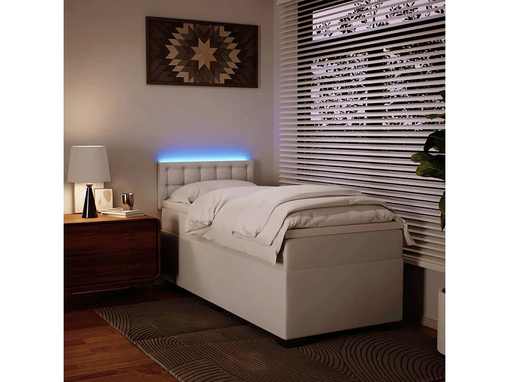 Boxspringbett mit Matratze Weiß 90x190 cm Kunstleder