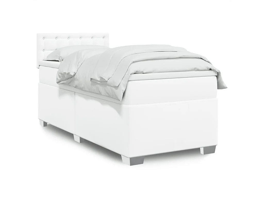 Sommier à lattes de lit avec matelas Blanc 90x190 cm Similicuir