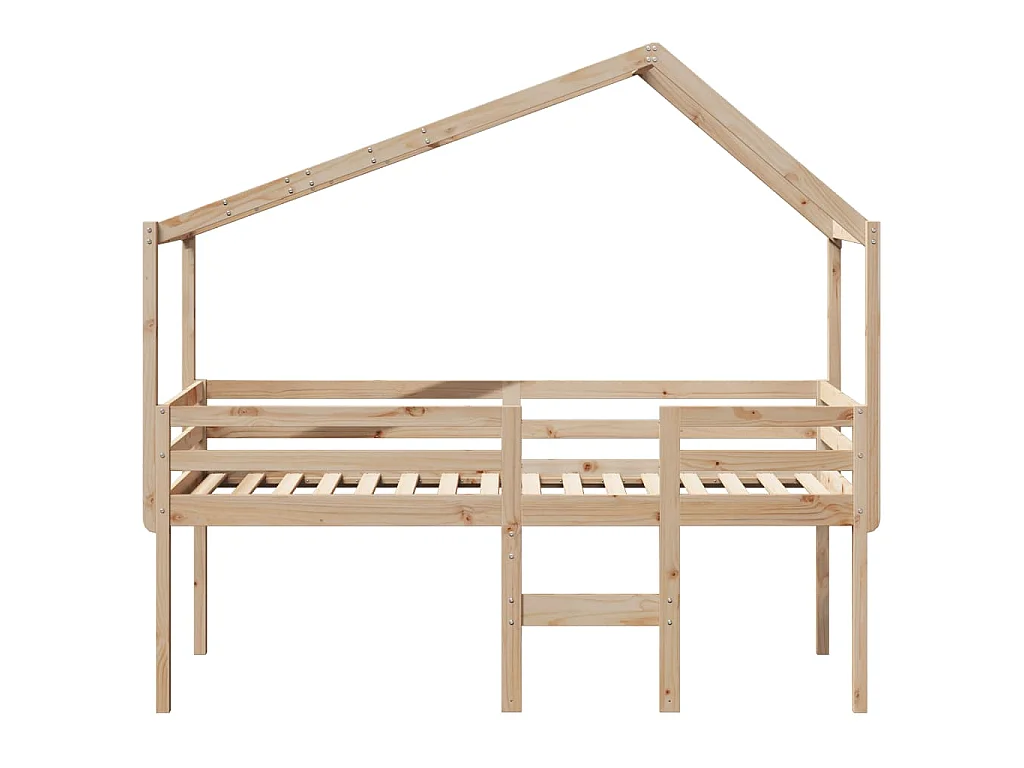 Letto a Soppalco con Tetto 90x190 cm Legno Massello di Pino