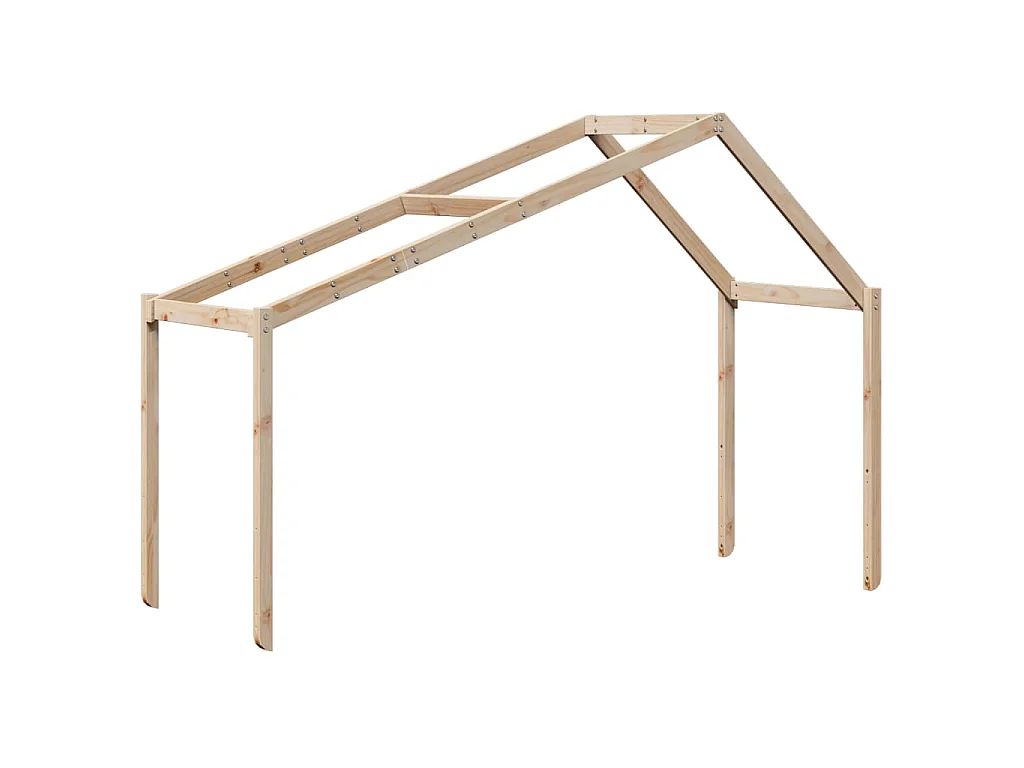 Letto a Soppalco con Tetto 90x190 cm Legno Massello di Pino