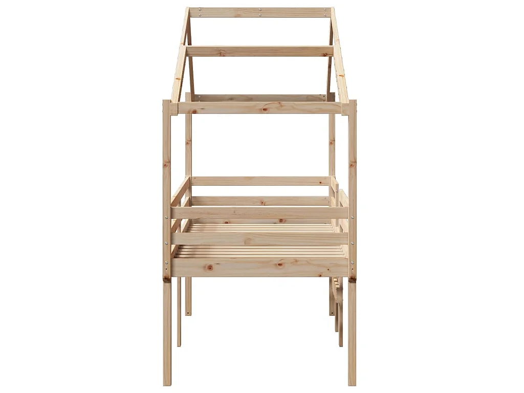 Letto a Soppalco con Tetto 90x190 cm Legno Massello di Pino