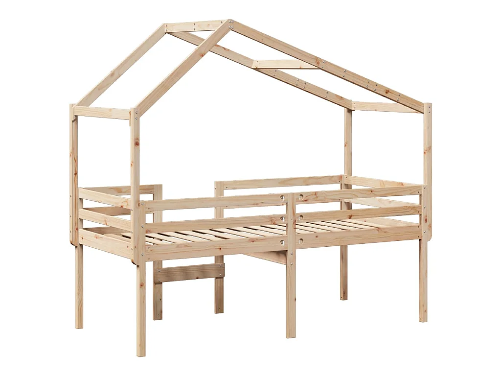 Letto a Soppalco con Tetto 90x190 cm Legno Massello di Pino