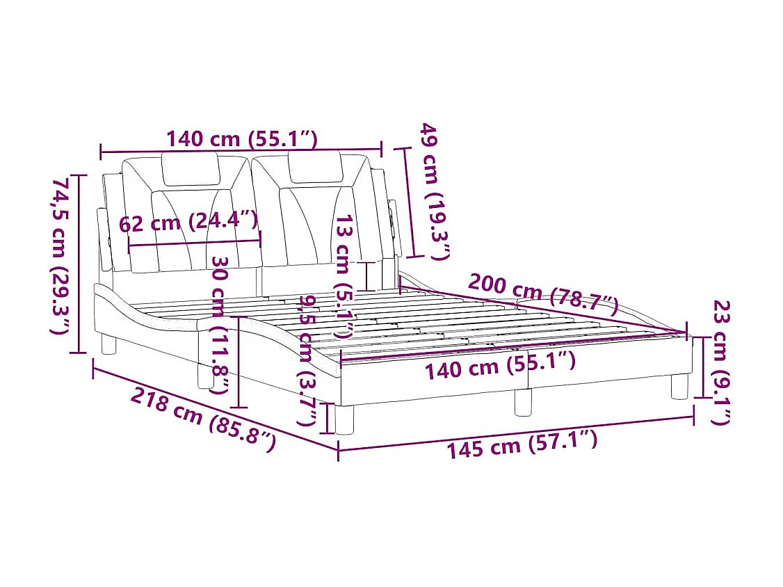 Cadre de lit Viana sans matelas marron 140x200 cm similicuir