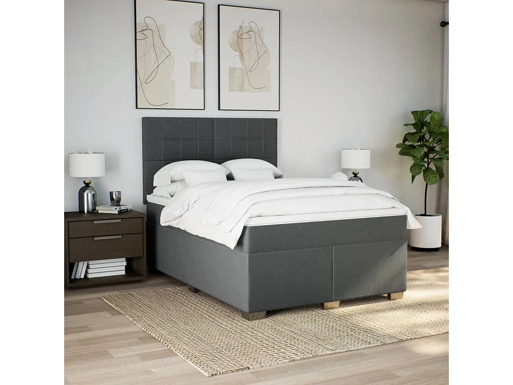 Boxspring met matras stof donkergrijs 140x190 cm