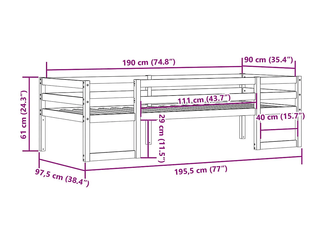 Cadre de lit pour enfants sans matelas 90x190 cm pin massif