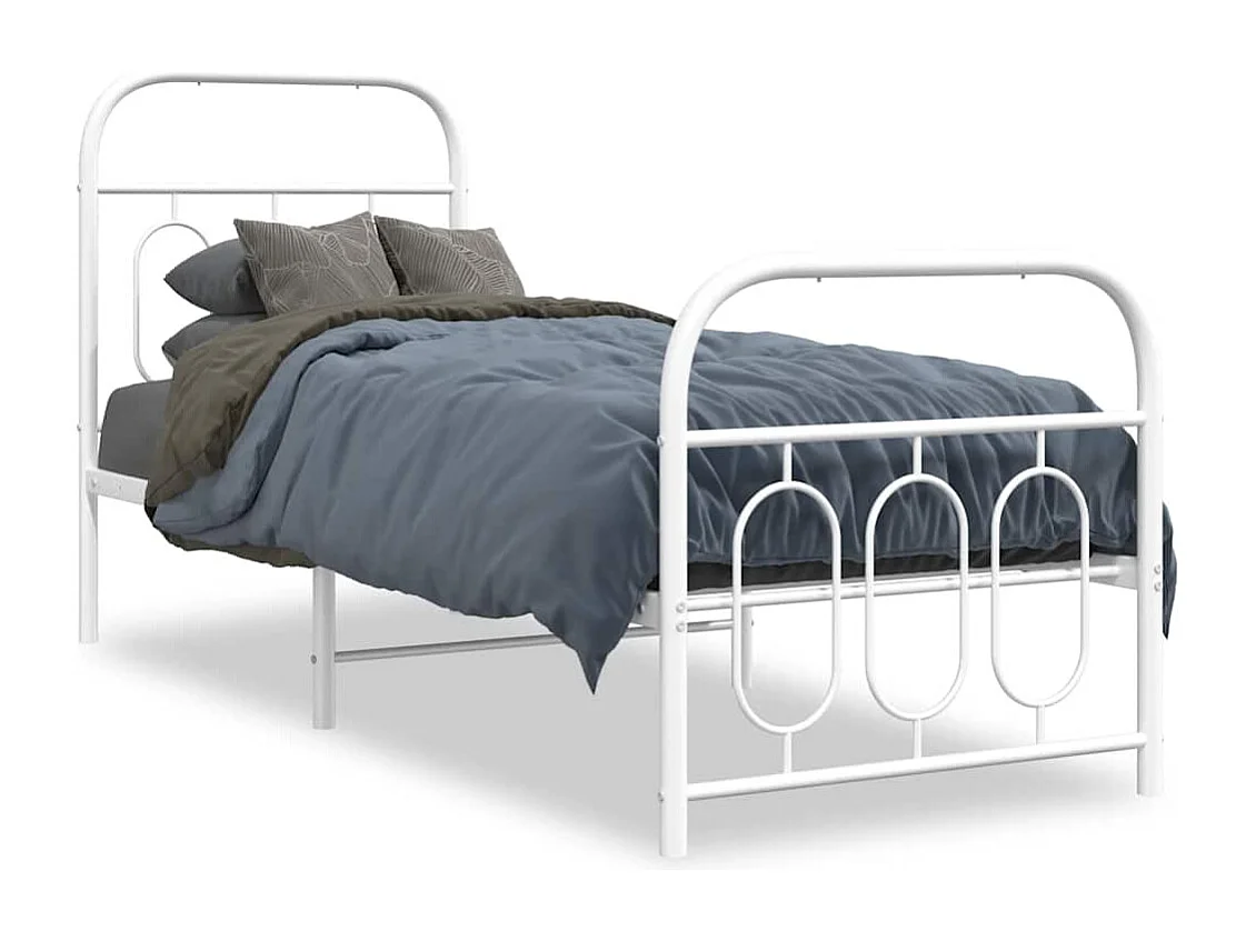 Cadre de lit métal sans matelas avec pied de lit blanc 75x190cm