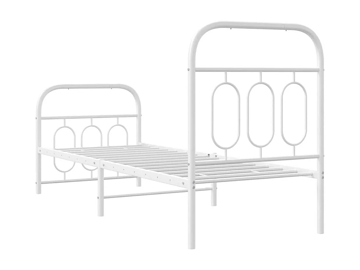 Cadre de lit métal sans matelas avec pied de lit blanc 75x190cm