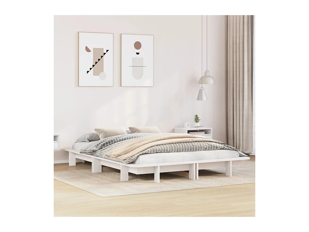 Cadre de lit sans matelas blanc 140x200 cm bois de pin massif