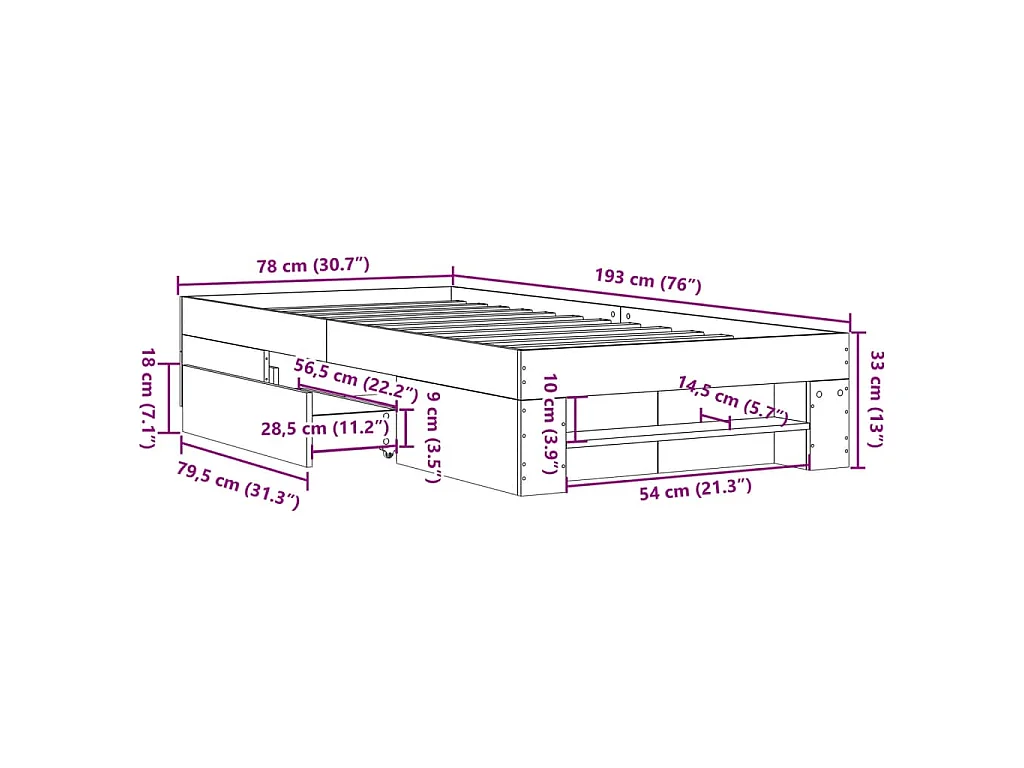 Cadre de lit sans matelas blanc 75x190 cm bois d'ingénierie