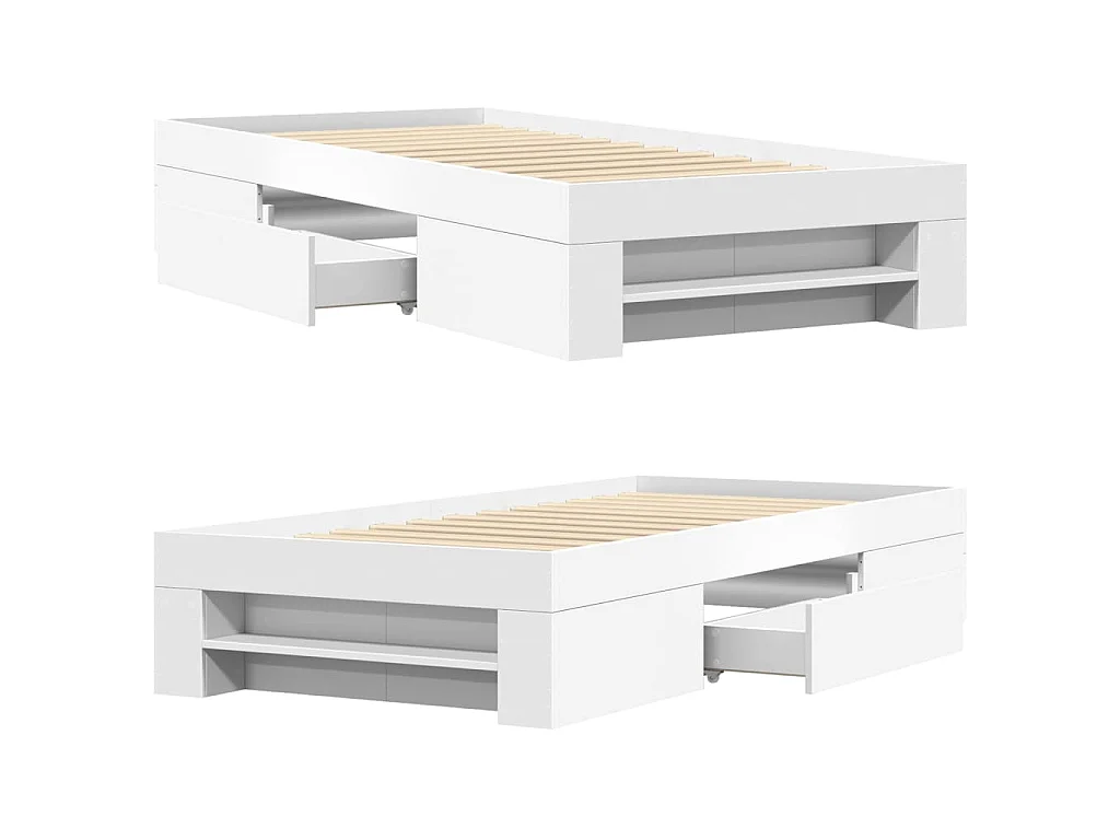 Bedframe bewerkt hout wit 75x190 cm