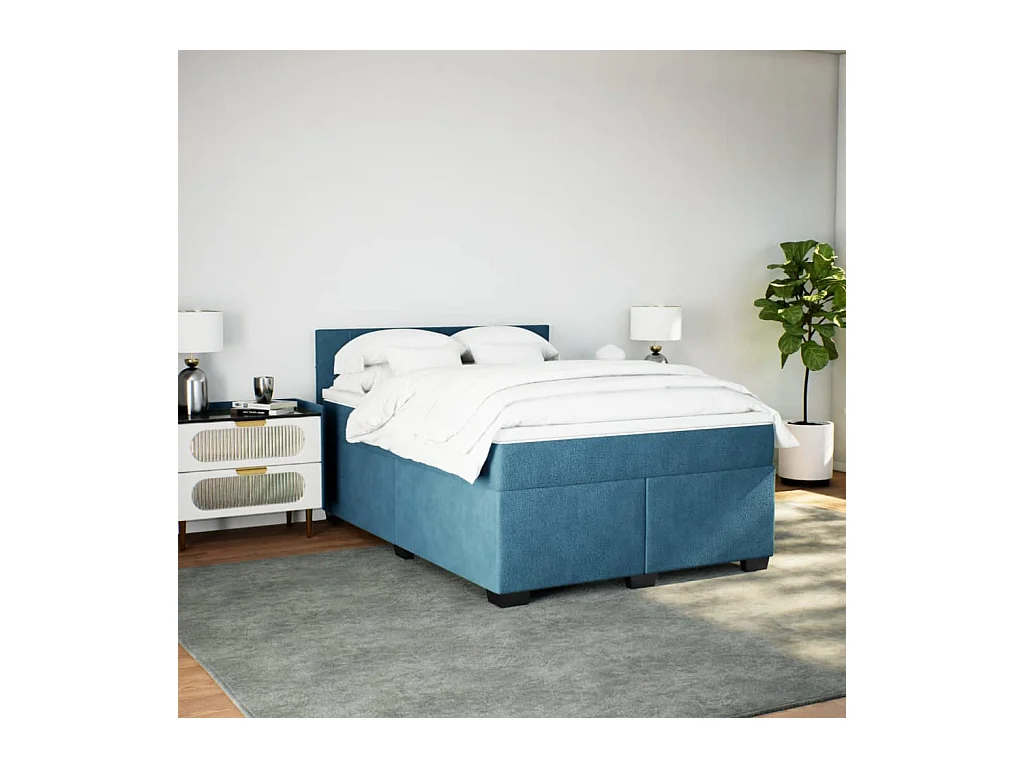 Boxspring met matras fluweel blauw 140x200 cm