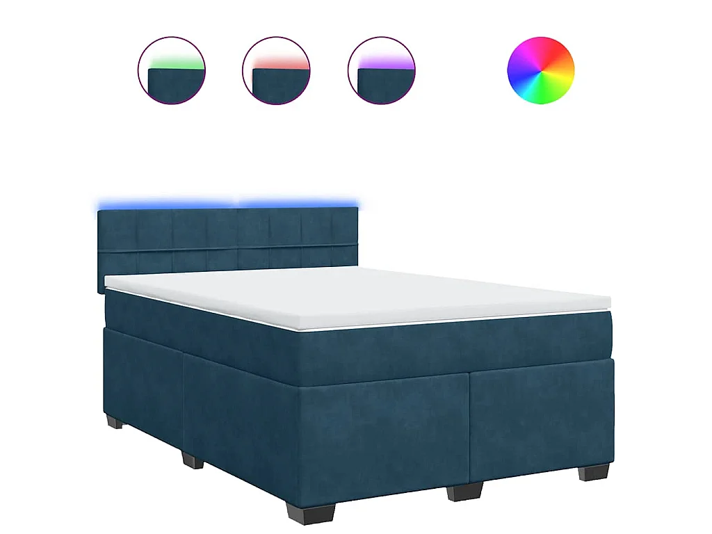 Cama box spring con colchón terciopelo azul 140x200 cm