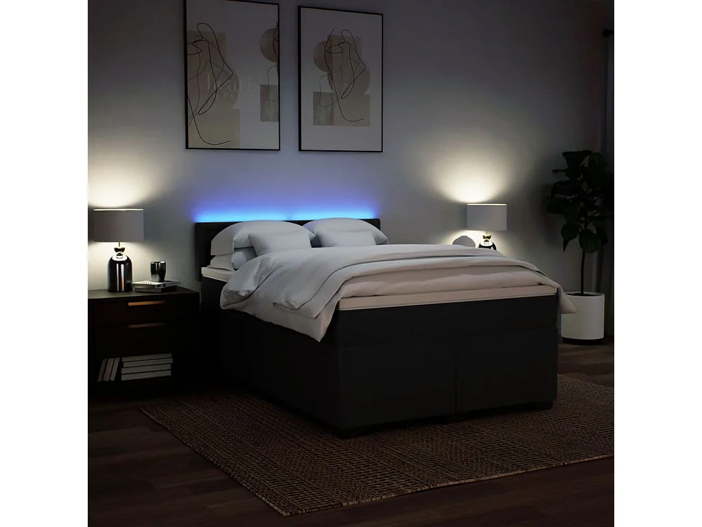 Sommier à lattes de lit avec matelas Noir 140x190 cm Tissu