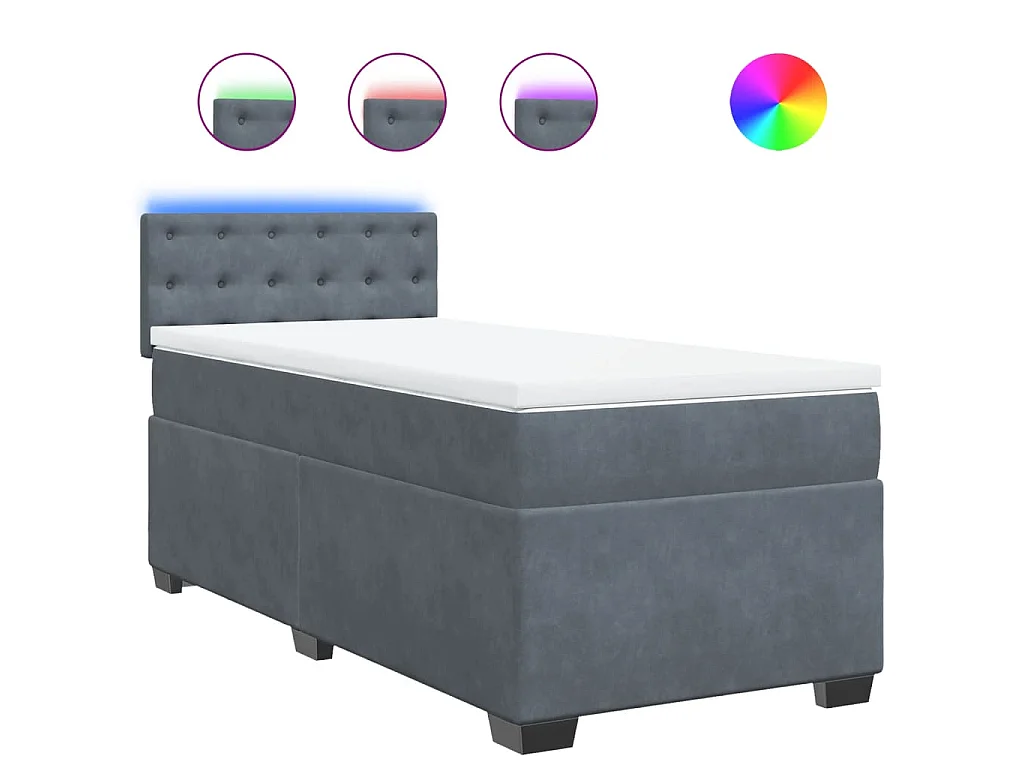 Cama box spring con colchón terciopelo gris oscuro 90x200 cm